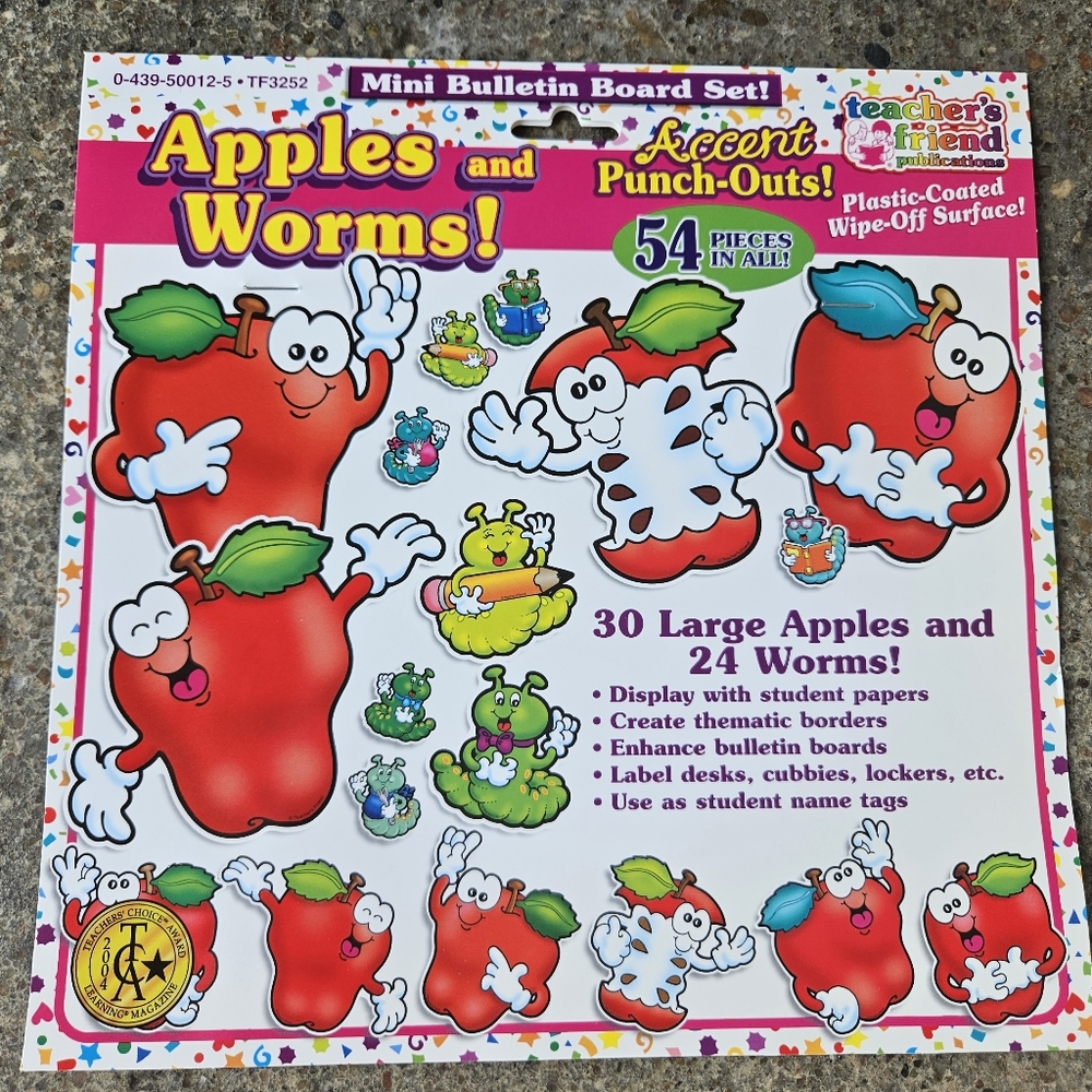 Apples and Worms Bulletin Board Set Teacher Decor 54 pieces Teacher's Friend - Picture 2 of 2